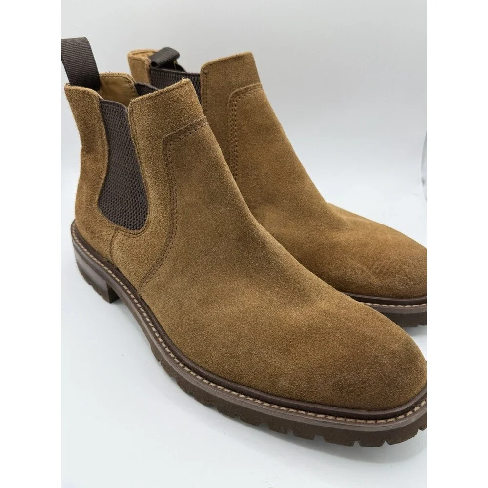 Johnston & Murphy Men’s 8.5M Tan Suede Chelsea Boots Lug Sole Leather Pull On